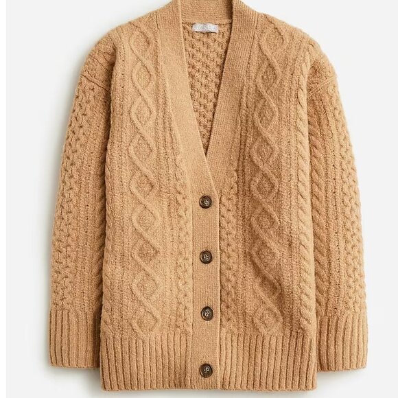 J. Crew Sweaters - J.CREW Cable Knit Stretch Cardigan Sweater Tan XS Wool Blend